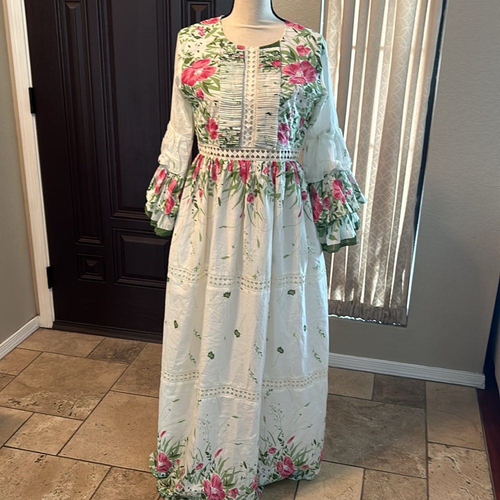 Floral Vintage Prairie Maxi Ruffle Sleeve Dress
